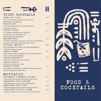 Tipsy Cocktail Bar menu in Srithanu Koh Phangan
