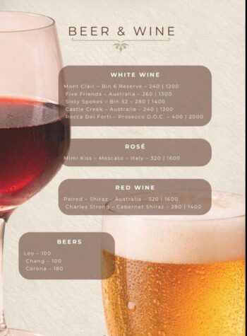 Haad Rin Sky Bistro and Bar menu Koh Phangan