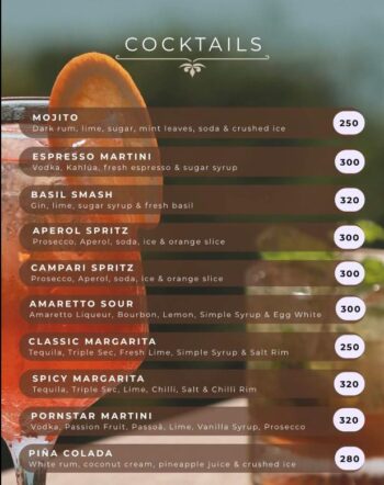 Haad Rin Sky Bistro and Bar menu Koh Phangan