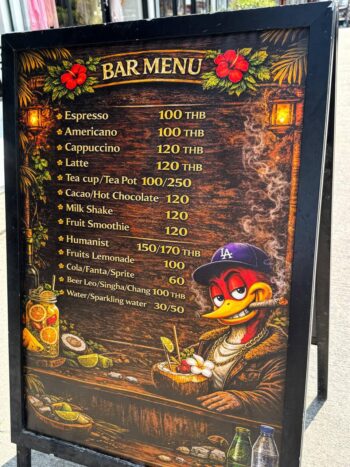 Woody Weed Pecker drinks menu on Koh Phangan