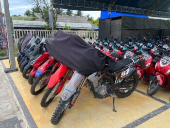 Modern rental scooters parked in Thong Sala, Koh Phangan