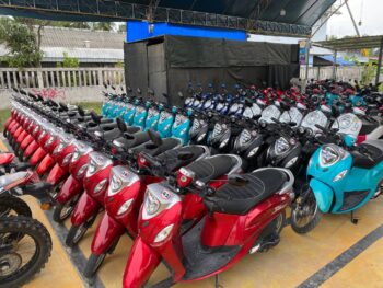 Modern rental scooters parked in Thong Sala, Koh Phangan