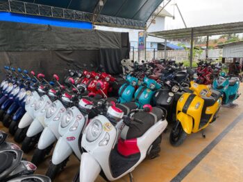 Modern rental scooters parked in Thong Sala, Koh Phangan