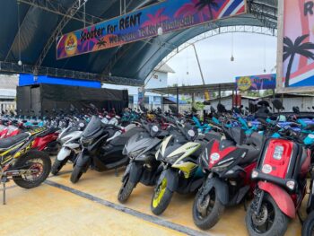 Modern rental scooters parked in Thong Sala, Koh Phangan