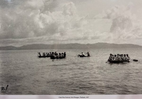 People travelling by boats during the Chak Phra Festival on Koh Phangan in 1957