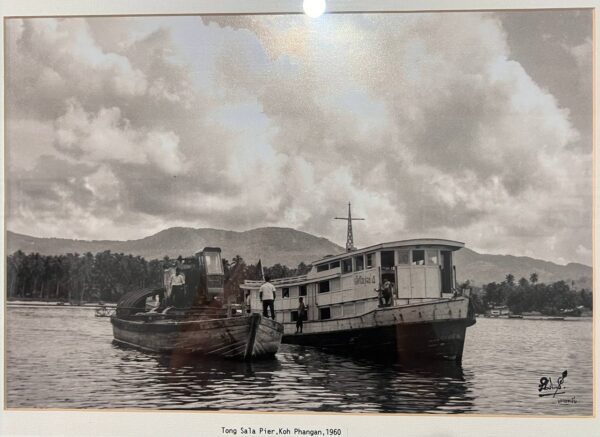 Passenger and cargo boats at Thong Sala Pier on Koh Phangan in 1960