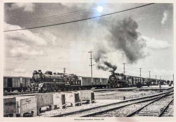 Steam locomotives at Surat Thani Railway Station in Thailand in 1960