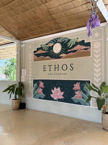 ETHOS Wholefood Café & Shala interior with garden and yoga-space atmosphere